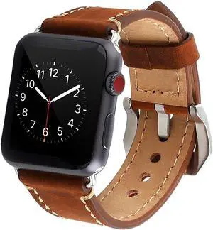 For Apple Watch Band 42mm Genuine Leather iWatch Bands Strap Vintage Brown with Stainless Metal Clasp for Apple Watch Series 3 Series 2 Series 1 Sport Edition Brown