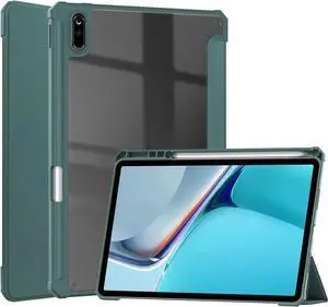 Case for Huawei MatePad 11 2021 10.95 inch, Smart Slim Trifold Stand Cover with Pencil Holder, Auto Sleep / Wake, Clear Transparent Back Shell for Huawei MatePad 11 2021 Dark Green
