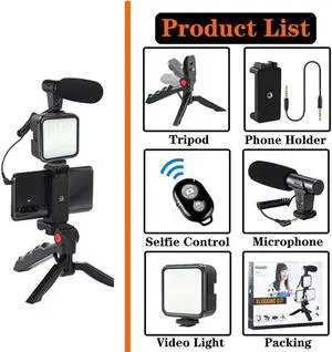 Professional Smartphone Vlog Shooting Kits with Microphone LED Light Camera Tripod Holder for Live Photography YouTube Recording