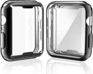 Case for Apple Watch Series 4 Screen Protector 44mm 2018 New iWatch Overall Protective Case TPU HD Black Ultra-Thin Cover for Apple Watch Series 4 - 1 Black+1 Transparent