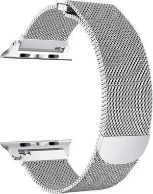 Compatible with iWatch Band 38mm / 40mm - 42mm / 44mm Men Women Magnetic Closure Clasp Replacement Mesh Milanese Bands Compatible for Apple Watch iWatch Series 1 2 3 4 Silver 38mm
