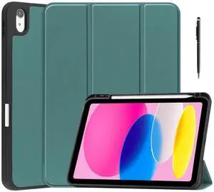 Case for iPad A16 11th Generation 11 inch 2025 / iPad 10th Generation 10.9 inch 2022, Slim Smart Stand Cover with Pencil Holder, Universal Stylus Pen Dark Green