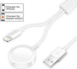 Updated Version Watch Charger Magnetic Cable for iWatch 5/4/3/2/1, 2in1 Wireless Charging Cable Compatible with Apple Watch Series 5/4/3/2/1 and iPhone11/11 Pro/11 Pro Max/XR/XS/XS Max/X/8/8P/7