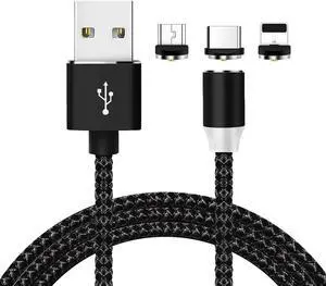 3 in 1 Universal Magnetic USB Charging Cable Lightning USB Type C Micro Cord Cable for iPhone Samsung HTC And More with LED Indicator