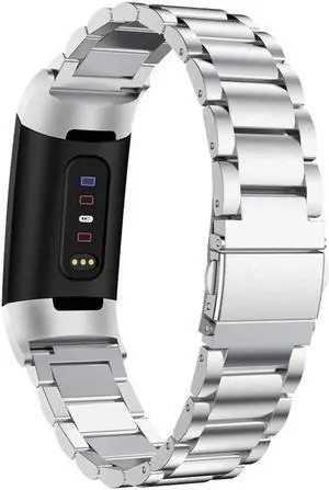Compatible Fitbit Charge 3 Metal Bands, Premium Stainless Steel Metal Replacement Smartwatch Bands Strap Bracelet Sport Wristband Compatible with Fitbit Charge 3 & Charge 3 SE for Women Men