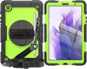 Shockproof Cover Protective Case with Built-in Screen Protector for Samsung galaxy Tab A7 Lite 8.7 inch 2021 Model SM-T220 SM-T225 with Stand, Hand Strap & Shoulder Strap Green