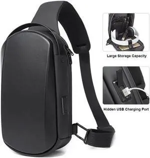 Sling Bag, Waterproof Men Chest Bag Leather Shoulder bags Crossbody Sling Backpack Large Capacity Travel Messenger Bag