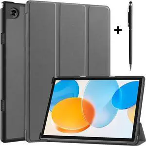 Case for Teclast M40 / M40 Pro / P20S / P20HD, Tri fold Slim Lightweight Hard Shell Smart Protective Cover with Multi-Angle Stand, Universal Stylus Pen Gray