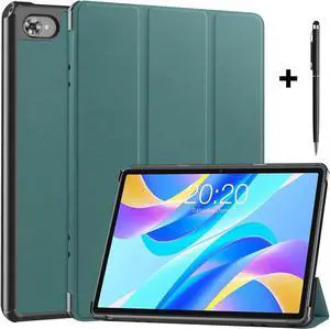 Case for Teclast M40 Plus 10.1 inch / P30S 10.1 inch / P40HD 10.1 inch, Tri fold Slim Lightweight Hard Shell Smart Protective Cover with Multi-Angle Stand, Universal Stylus Pen Dark Green