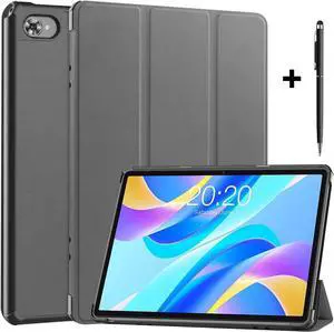 Case for Teclast M40 Plus 10.1 inch / P30S 10.1 inch / P40HD 10.1 inch, Tri fold Slim Lightweight Hard Shell Smart Protective Cover with Multi-Angle Stand, Universal Stylus Pen Gray