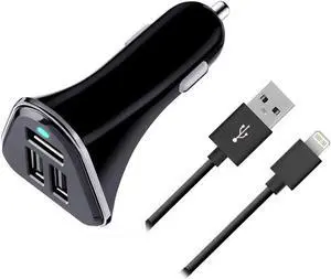 USB Car Charger Werleo 3 Port USB Car Adapter With 5V, 5.2A 30W And Lightning to USB sync Cable for IPhone X 8 8 Plus 7 7 Plus 6 6S Plus 5 5S 5C IPad IPod Samsung