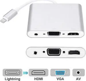 Compatible with iPhone iPad Lightning to HDMI VGA AV Adapter, Anlyso Latest 4 in 1 HDMI VGA Audio AV Converter Compatible with iPhone Xs MAX XR X 8 7 6 Plus iPad Mini Air Pro to TV Projector Monitor
