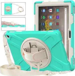 Amazon Kindle Fire HD 10 / Fire HD 10 Plus 11th Generation 2021 Case, Shockproof Rugged Drop Protection Cover with Pencil Holder and Rotating Kickstand Hand Strap / Shoulder Strap Green