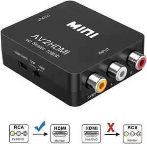 Werleo RCA Composite CVBS AV to HDMI Video Audio Converter AV2HDMI Adapter Mini Box Support 1080P for TV PC PS3 N64 WII Blue-Ray DVD
