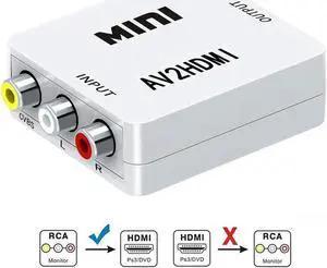 Werleo RCA Composite CVBS AV to HDMI Video Audio Converter AV2HDMI Adapter Mini Box Support 1080P for TV PC PS3 N64 WII Blue-Ray DVD