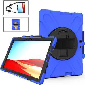 Microsoft Surface Pro Pro X Case Protective Rugged Cover with Pen Holder Hand Strap Rotating Kickstand and Shoulder Strap for Microsoft Surface Pro X 13 inch
