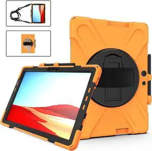 Microsoft Surface Pro Pro X Case Protective Rugged Cover with Pen Holder Hand Strap Rotating Kickstand and Shoulder Strap for Microsoft Surface Pro X 13 inch
