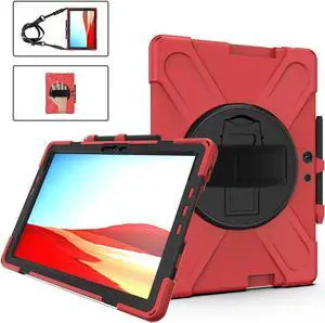 Microsoft Surface Pro Pro X Case Protective Rugged Cover with Pen Holder Hand Strap Rotating Kickstand and Shoulder Strap for Microsoft Surface Pro X 13 inch