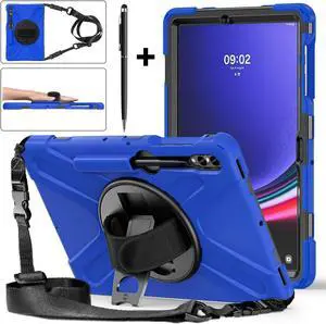 Protective Case for Samsung Galaxy Tab S9 Plus 2023 / S8 Plus 2022 / S7 FE 2021 / S7 Plus 2020 12.4 inch Tablet Shockproof Cover with 360 Degree Rotating Kickstand, Hand/Shoulder Strap Blue