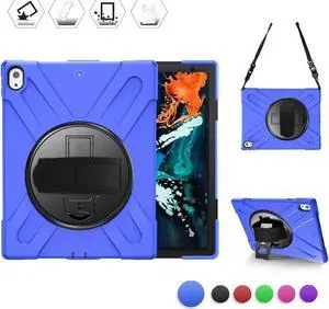iPad Pro 12.9 Case 3rd Gen 2018 Heavy Duty Shockproof Protective Case Cover with 360 Degree Rotating Kickstand / Adjustable Hand Strap and Carrying Shoulder Strap for iPad Pro 12.9 3rd Generation Blue