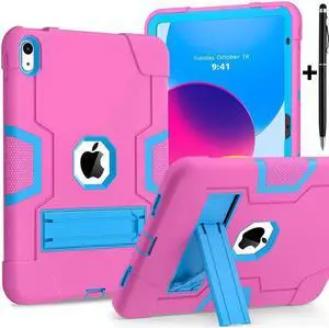 iPad 10th Generation Case, iPad 10th Generation Case 2022, Protective Case for iPad 10th Generation with Kickstands + Stylus Pen, Shockproof Cover for New iPad 10.9 Inch Case 2022 Rose Red