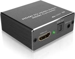 4K x 2K HDMI to HDMI and Optical TOSLINK SPDIF + 3.5mm Stereo Audio Extractor Converter HDMI Audio Splitter Adapter(HDMI Input, HDMI + Digital / Analog Audio Output)V-HDMI Converter