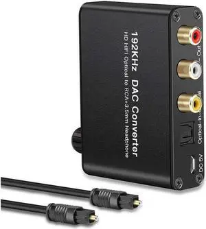 Digital Audio Converter 192kHz DAC Supports Volume control Digital Coaxial SPDIF Toslink to Analog Stereo L/R RCA 3.5mm Jack Audio Adapter for HDTV, Blu-ray,PS3,XBOX 360,Home Cinema Systems AV