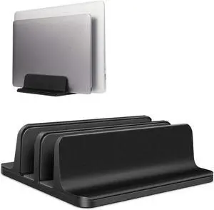 [Updated Dock Version] Vertical Laptop Stand, Double Desktop Stand Holder with Adjustable Dock (Up to 17.3 inch), Fits All MacBook/Surface/Samsung/HP/Dell/Chrome book