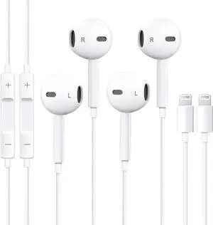 2 Packs In-Ear Headphones for iPhone 15/14/13/12/11/SE/X/XR/XS/8/7 Wired Earbuds with Microphone Volume Control Earpieces HiFi Stereo Headsets