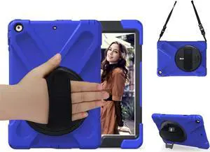 iPad Air 1st Genearton Case for Kids 2013 | iPad Air First Generation Case Rugged Shockproof | Three Layer Durable Case with Stand Hand Shoulder Strap for iPad Air 1 A1474 A1475 A1476 Blue