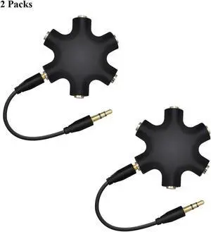 Headphone Splitter 3.5mm,1 to 5 Stereo Audio Adapter Converter for Samsung iPhone iPod iPad MP3/MP4 Players Tablets (pack of 2)