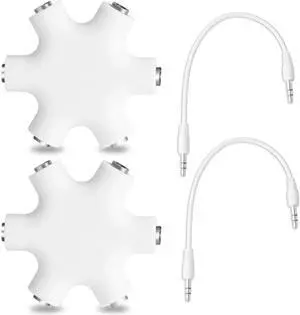 Headphone Splitter 3.5mm,1 to 5 Stereo Audio Adapter Converter for Samsung iPhone iPod iPad MP3/MP4 Players Tablets (pack of 2)