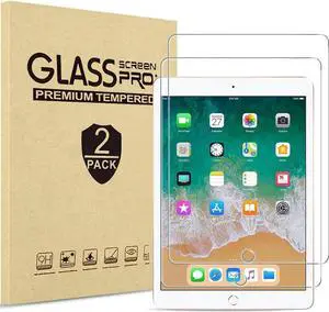 [2 Pack] Tempered Screen Protector For iPad 9.7 inch 2018 & 2017 / iPad Pro 9.7 / iPad Air 2 / Air 1 Tempered Glass Film Protector, Face ID & Apple Pencil & Case Compatible