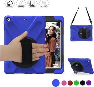 For iPad Mini Case iPad Mini 1 2 3 Case Cover ShockProof Rugged Hybrid Protective Silicone Case For Apple iPad Mini 1 2 3 Case with with 360 Degree Rotating Kickstand Hand Grip Strap Shoulder Strap