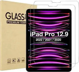 [2 Pack] Tempered Screen Protector For iPad Pro 12.9 Inch 6th 5th 4th Generation 2022 2021 2020 Tempered Glass Film Protector, Face ID & Apple Pencil & Case Compatible