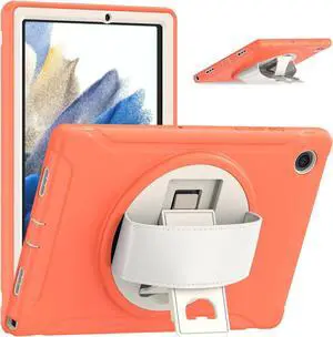 Galaxy Tab A8 Case 10.5 Inch 2022 (SM-X200/X205/X207), Rugged Heavy Duty Shockproof Case with Hand Strap Rotating Kickstand Protective Cover Case for 10.5" Galaxy Tab A8 2022 Orange