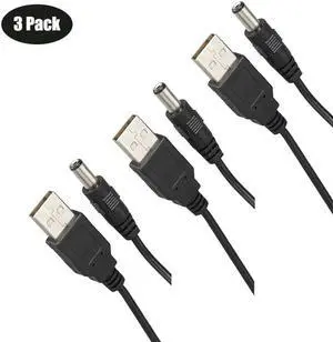NWerleo 3-Pack 3ft USB 2.0 A Type Male to DC 5.5x2.1mm DC 5V Power Plug Connector Cable usb to 5v power cable usb to dc power cable