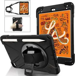 iPad Mini 5 Case 2019 iPad Mini 4 Case with Pencil Holder Shockproof 360 Degree Rotation Cover with Kickstand Hand Strap Shoulder Strip Protective Case for iPad Mini 5th iPad Mini 4th Generation