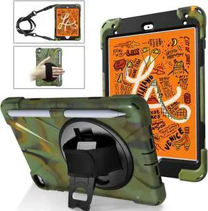 iPad Mini 5 Case 2019 iPad Mini 4 Case with Pencil Holder Shockproof 360 Degree Rotation Cover with Kickstand Hand Strap Shoulder Strip Protective Case for iPad Mini 5th iPad Mini 4th Generation
