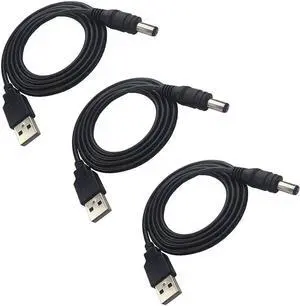 3 PCS 1m Extension Cable USB to DC Cable - 5V USB 2.0 Port Male to DC 5V Male 5.5mm x 2.1mm Power Cord (3.3ft)