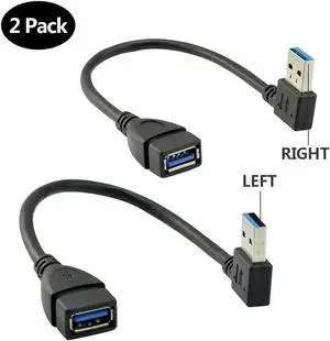 2 Packs SuperSpeed USB 3.0 Extension Cable SuperSpeed USB 3.0 Male to Female Extension Data Cable Left and Right Angle - 20CM / 8INCH
