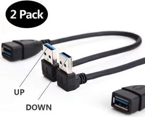 SuperSpeed USB 3.0 Extension Data Super Speed Cable USB 3.0 Male to Female Extension Data Cable Up and Down Angle 2PCS - 20CM 8IN