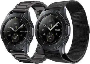 Werleo Compatible Galaxy Watch 46mm Bands / Gear S3 Frontier / Classic Bands Set 2 Pack Stainless Steel Metal + Milanese Loop Mesh Strap Replacement Ticwatch Pro Galaxy Watch 46mm Smartwatch