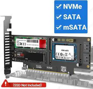 NGFF and mSATA SSD PCIe 4.0/3.0 Adapter Card, 3 in 1 M.2 NVME to PCIE/M.2 SATA SSD to SATA III/mSATA to SATA Converter