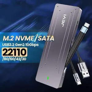 22110 M.2 NVME NGFF Enclosure, USB 3.2 Gen2 Type-C 10Gbps SSD Case Support M&B+M Keys 2230/42/2260/2280 With Flat Cable