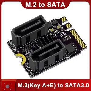 M.2 to SATA Adapter WiFi M.2 Key A+E to 2 Port SATA3.0 Expansion Card Riser SATA3 6Gb M2 2230 PCIE3.0 Bandwidth for SATA SSD HDD