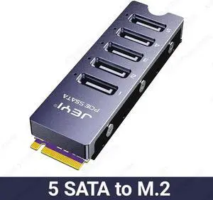 NVMe M.2 to 5 Sata Adapter, Internal 5 Port Non-RAID SATA III 6GB/s NVMe Adapter Card for Desktop PC Support SSD and HDD