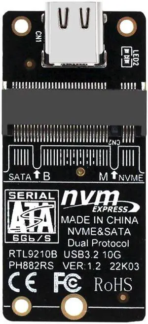 M2 to USB 3.1 TYPE C Adapter M2 PCIE NVME SSD / M.2 SATA SSD to USB C Riser Board 10Gbps Dual Protocol 9210B for M/B+M Key 2230