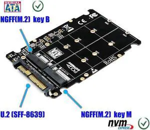 M.2 SSD to U.2 Adapter 2in1 M.2 NVMe and SATA-Bus NGFF SSD to PCI-e U.2 SFF-8639 Adapter PCIe M2 Converter for Desktop Computers