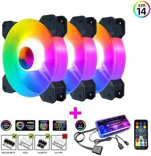 14cm ARGB Fan 140mm Case Fan with Music Controller Support AURA SYNC Computer Cooler Cooling RGB Case Fans 14cm
